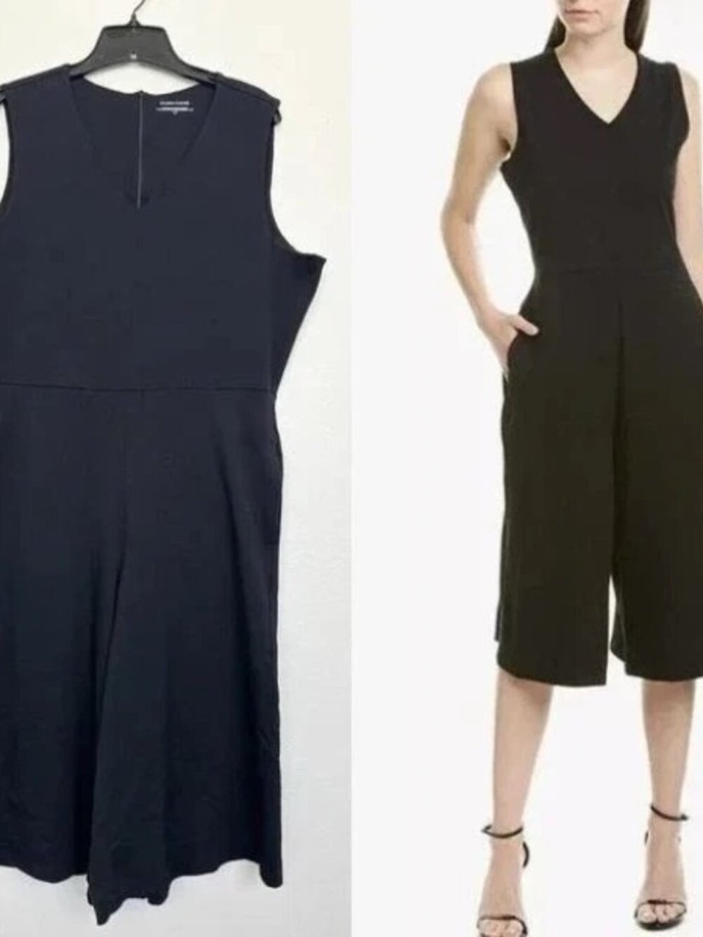 Eileen Fisher Stretch Jersey Knit Wide Leg V-Neck Jumpsuit Women's Large